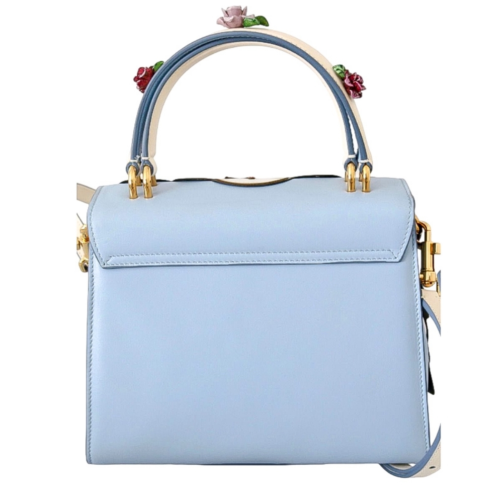 🎁SOLD🎁 DOLCE & GABANNA Leather Blue WELCOME Rose Designer Shoulder Satchel Bag - Picture 3 of 4